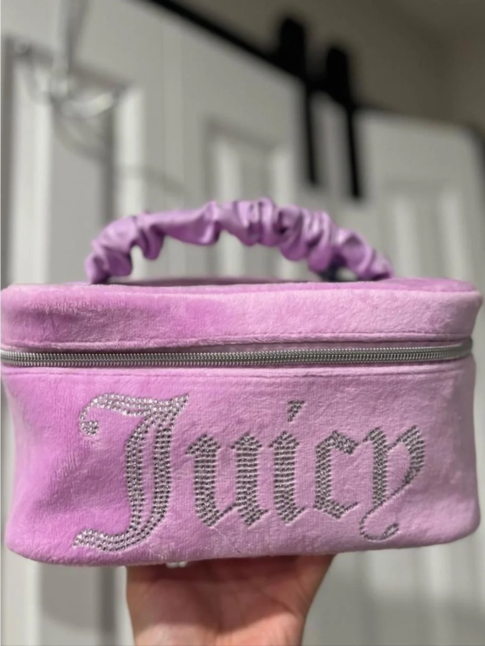 Juicy Couture Lavender Pink Velvet Cosmetic Case with Crystal Logo